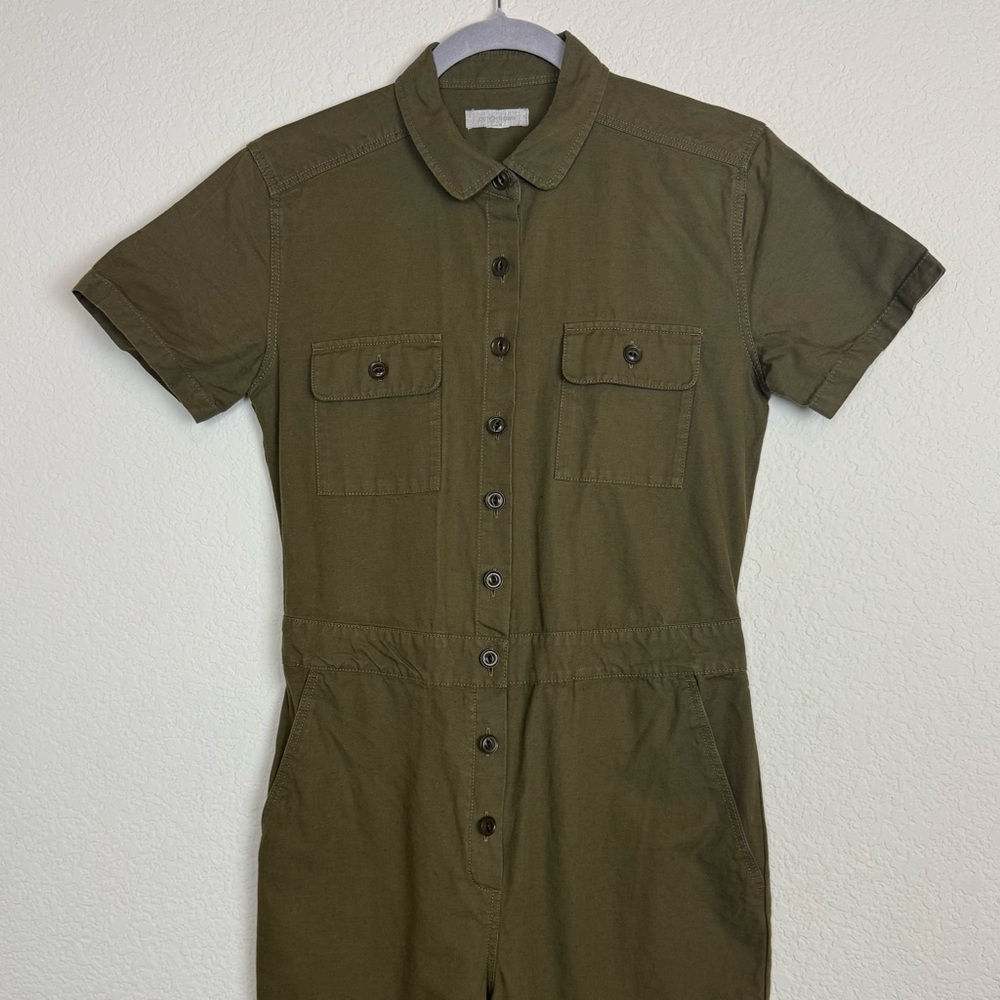 Outerknown SEA Utility Jumpsuit Olive Green Organic Cotton Linen Blend - Picture 7 of 14